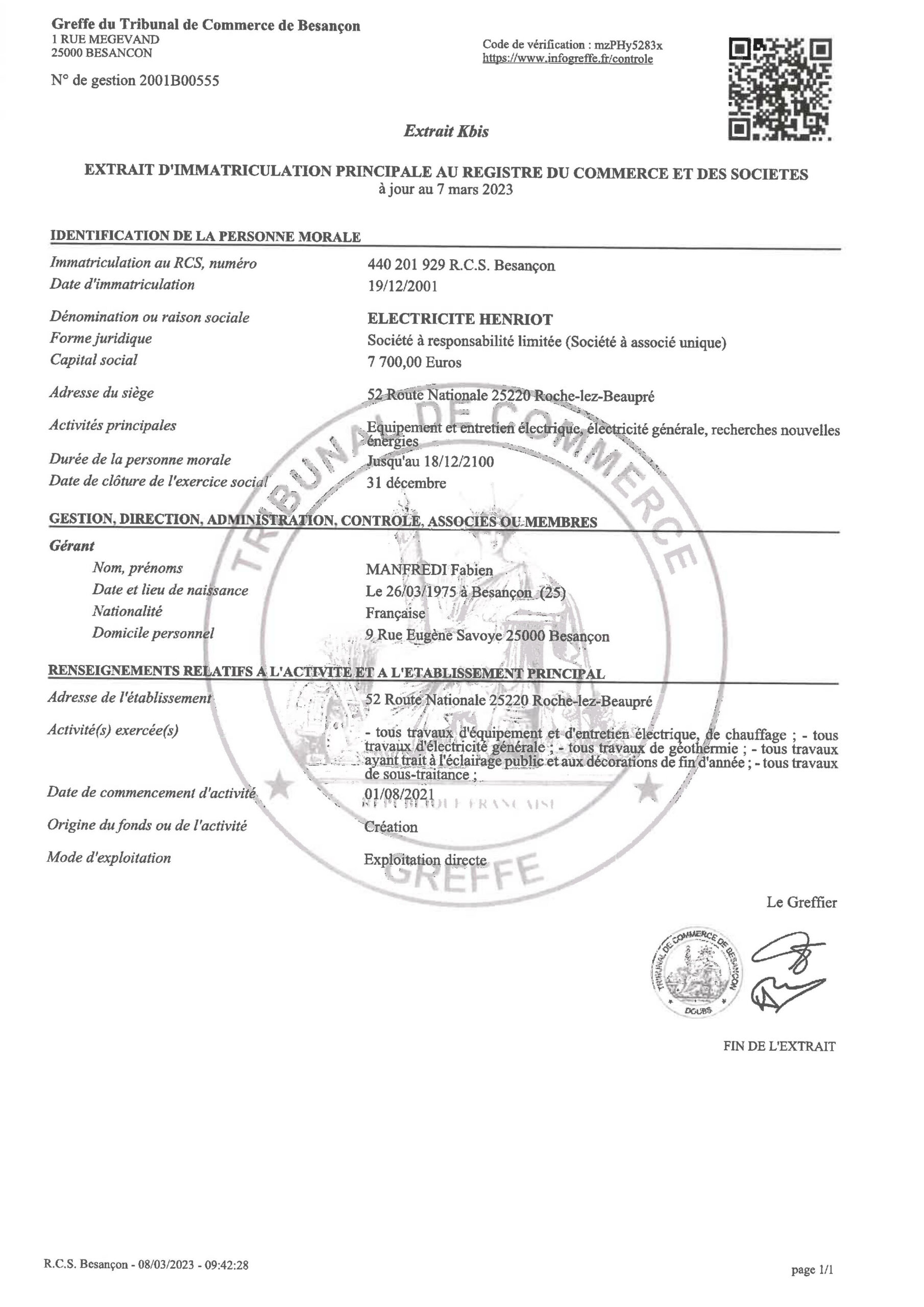 certificat qualifelec electricte henriot 